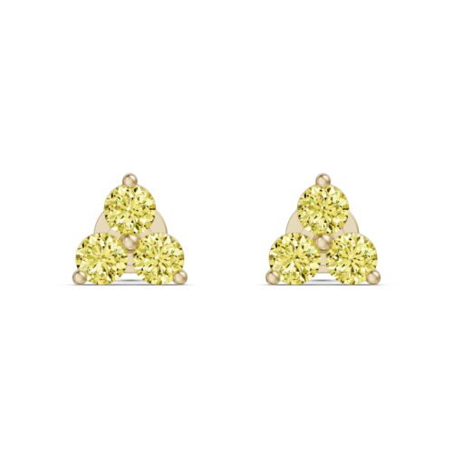 Three Stone Cluster Stud Earrings - Canary -