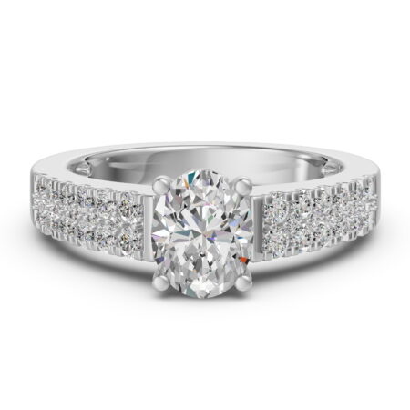 Accented Tapered 2-Row Oval Cut 1.00 ct Engagement Ring