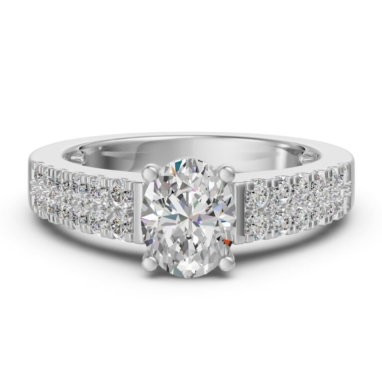 Accented Tapered 2-Row Oval Cut 1.00 ct Engagement Ring