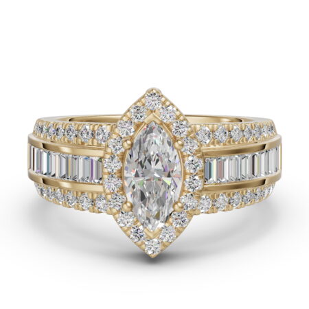 Marquise Cut Halo Baguette Accented Engagement Ring 1.00 ct