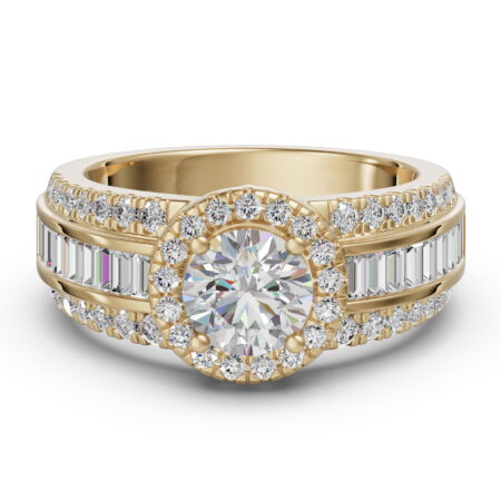 Round Cut Halo Baguette Accented Engagement Ring 1.00 ct