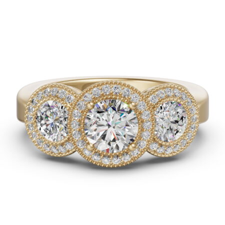 Three Stone Halo Classic Engagement Ring 1.00 ct