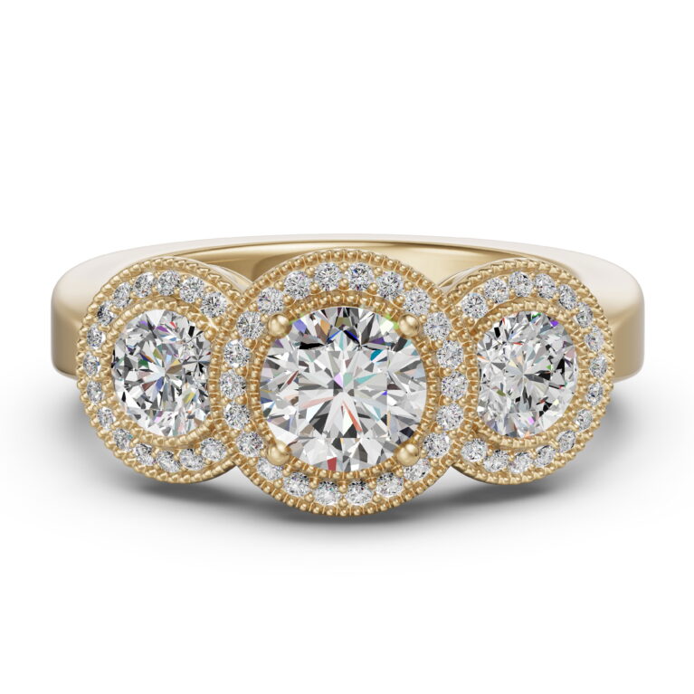 Three Stone Halo Classic Engagement Ring 1.00 ct