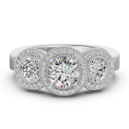 Three Stone Halo Classic Engagement Ring 1.00 ct