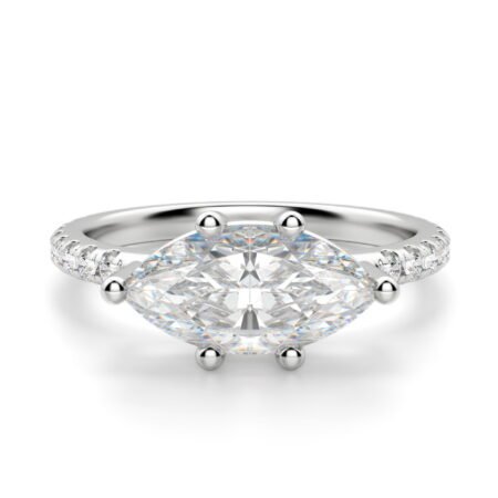 East-West Accented Basket Marquise Cut Engagement Ring