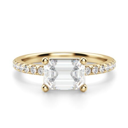 East-West Accented Basket Emerald Cut Engagement Ring