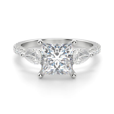 Pear Side Stone Accented Princess Cut Engagement Ring
