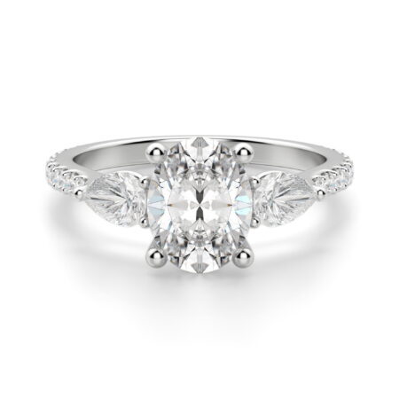 Pear Side Stone Accented Oval Cut Engagement Ring