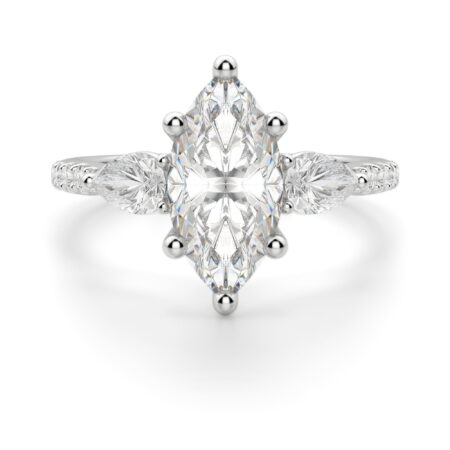 Pear Side Stone Accented Marquise Cut Engagement Ring