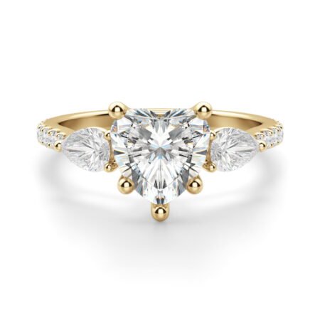 Pear Side Stone Accented Heart Cut Engagement Ring