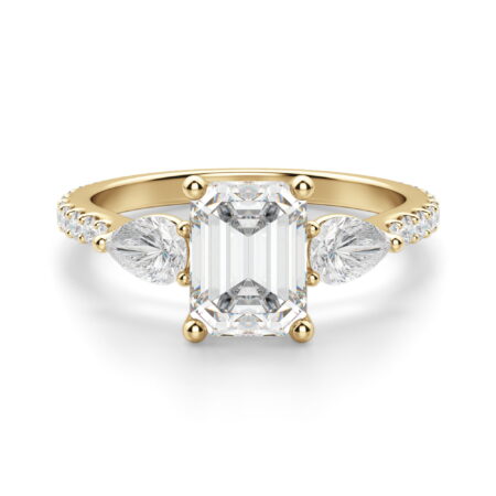 Pear Side Stone Accented Emerald Cut Engagement Ring