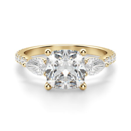 Pear Side Stone Accented Cushion Cut Engagement Ring