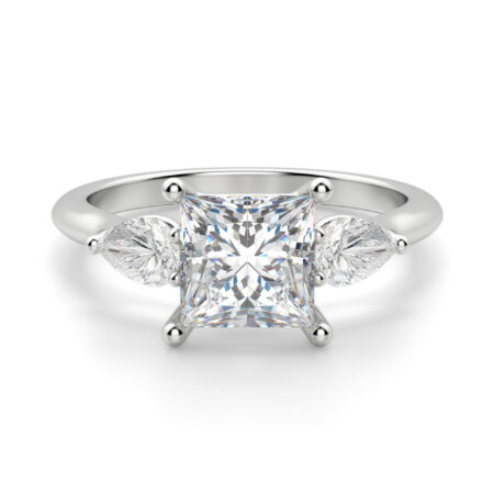 Pear Side Stone Classic Princess Cut Engagement Ring
