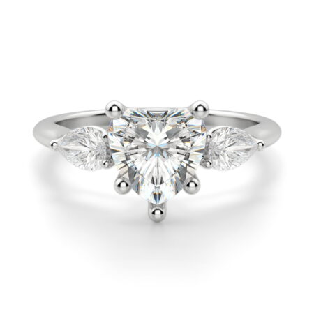 Pear Side Stone Classic Heart Cut Engagement Ring
