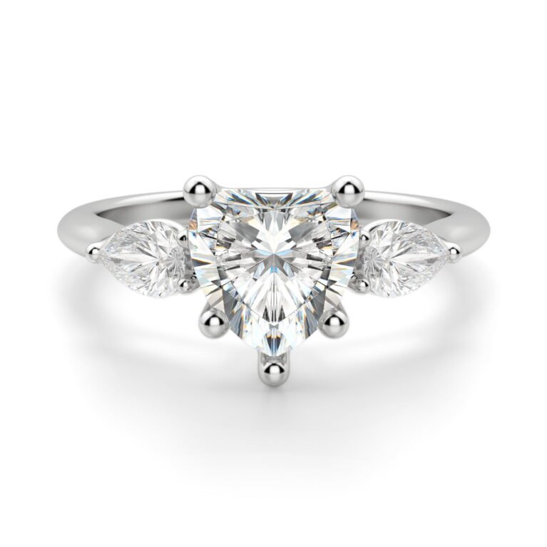 Pear Side Stone Classic Heart Cut Engagement Ring