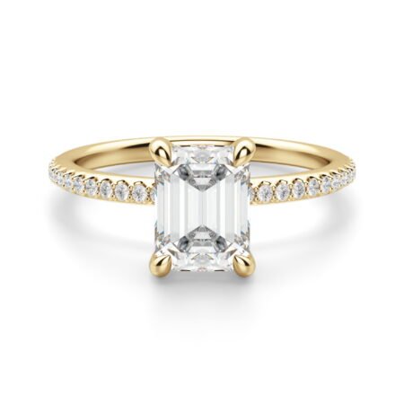 Hidden Halo Accented Emerald Cut Engagement Ring