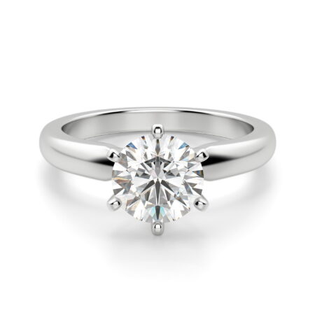 Tapered Classic 6 Prong Solitaire Round Cut Engagement Ring