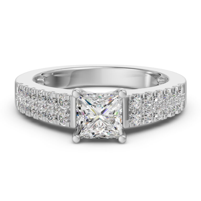 Accented Tapered 2-Row Princess Cut 1.00 ct Engagement Ring