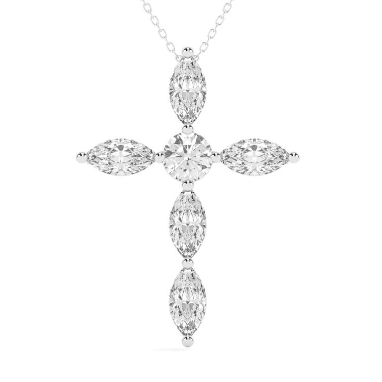 Marquise & Round Cross Pendant 3.00 tcw 14K White Gold
