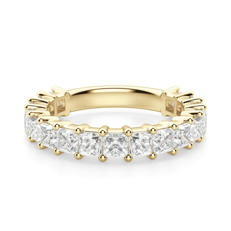 2.75 MM Princess Cut Half Eternity Band Moissanite 14K Yellow Gold
