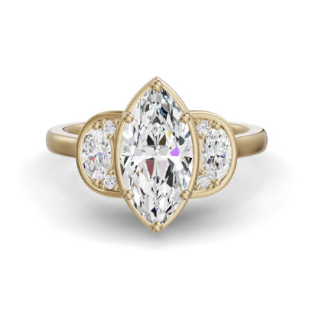 Three Stone Half Moon Marquise Cut Engagement Ring