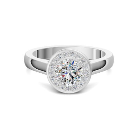 Channel Pave Halo Classic Round Cut Engagement Ring