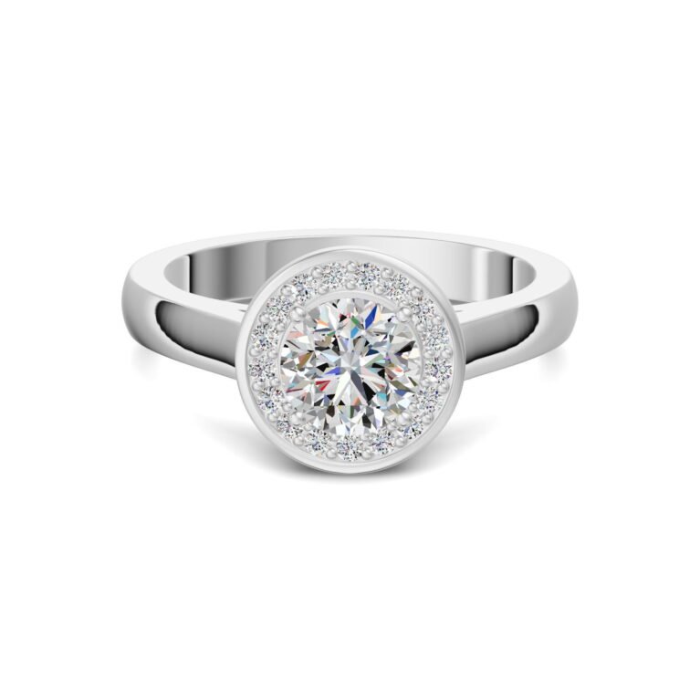 Channel Pave Halo Classic Round Cut Engagement Ring