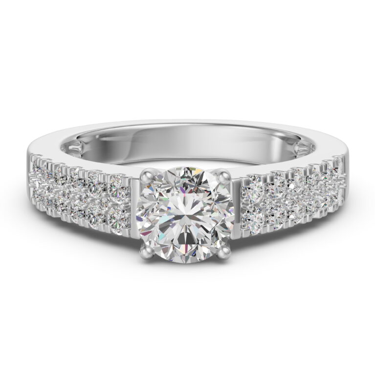 Accented Tapered 2-Row Round Cut 1.00 ct Engagement Ring