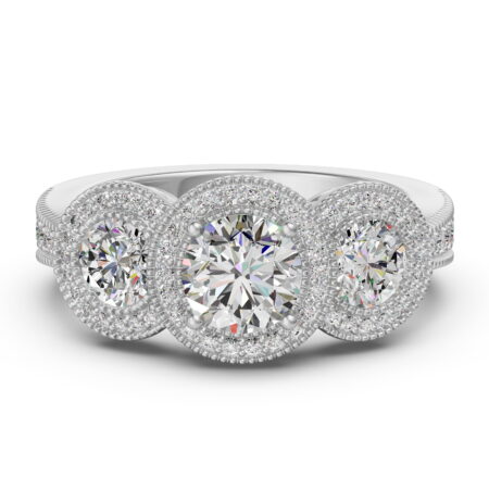 Three Stone Halo Accented Engagement Ring 1.00 ct