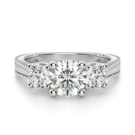 Sage Three Stone Round Cut Engagement Ring