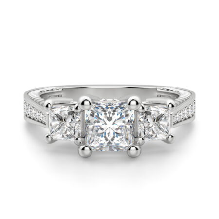 Sage Three Stone Princess Cut Engagement Ring