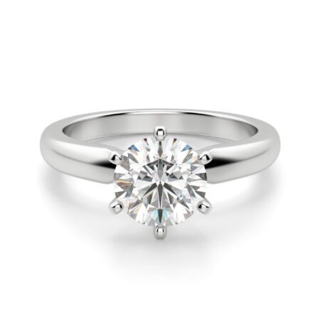 Tapered Classic 6 Prong Solitaire Round Cut Engagement Ring