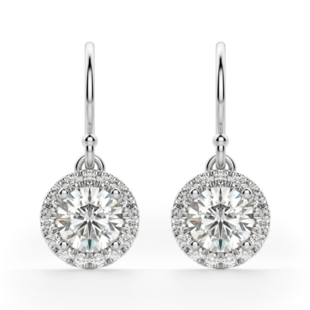 Round Cut Halo Drop Earrings