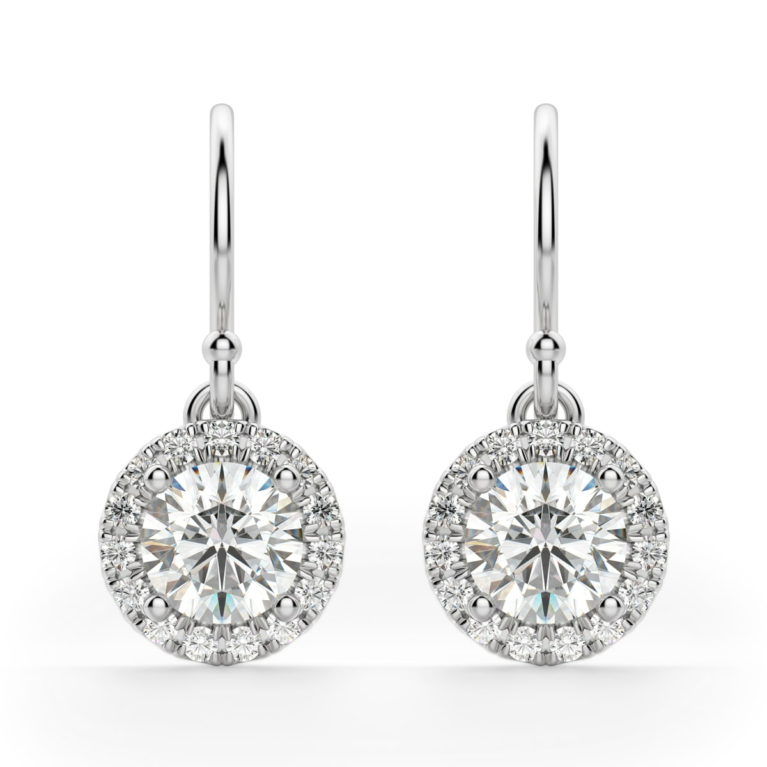 Round Cut Halo Drop Earrings