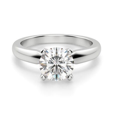 Tapered Classic Solitaire Round Cut Engagement Ring Moissanite
