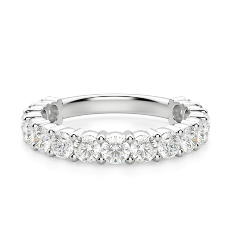 3.00 MM Round Cut Half Eternity Band 14K White Gold