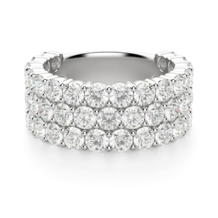 2.75 MM Round Cut Three Row Half Eternity Band14K White Gold Size 7.25