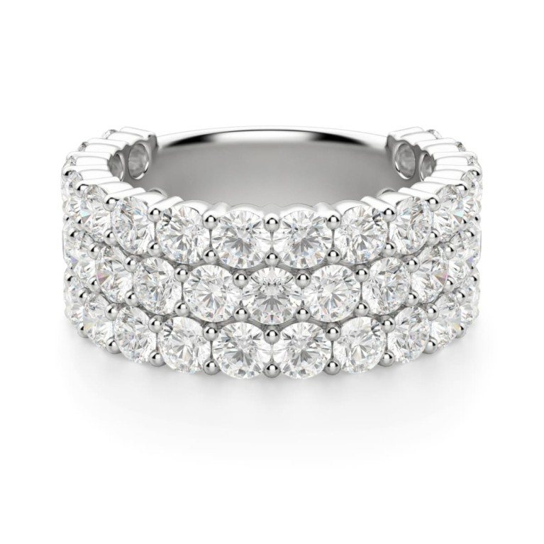 2.75 MM Round Cut Three Row Half Eternity Band14K White Gold Size 7.25