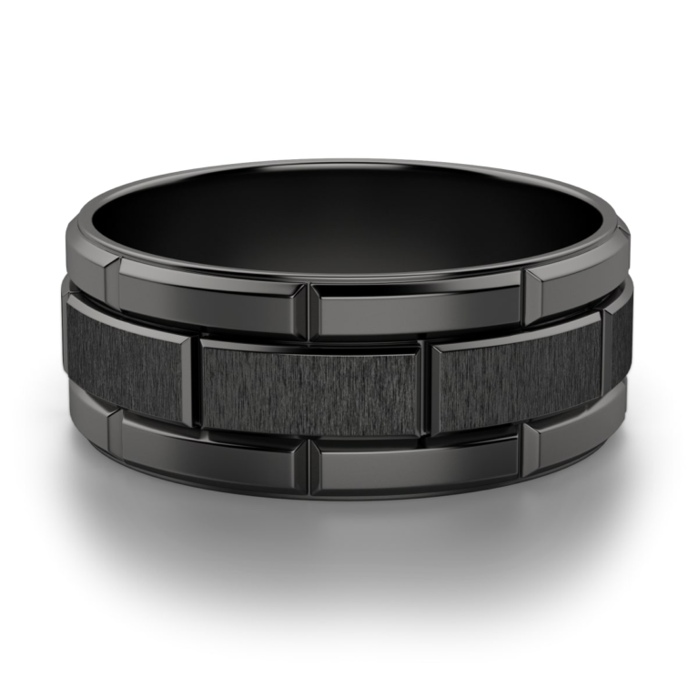 Obsidian Brick Wedding Band Tungsten
