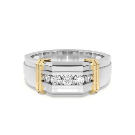 Men's Channel Set Five Stone Two Tone Band Ring Moissanite 14K White Gold