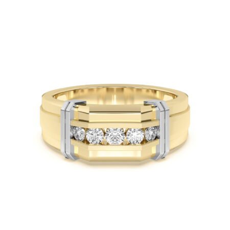 Men's Channel Set Five Stone Two Tone Band Ring