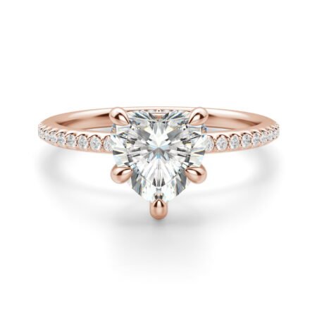 Hidden Halo Accented Heart Cut Engagement Ring Moissanite 14K Rose Gold Size 6.5