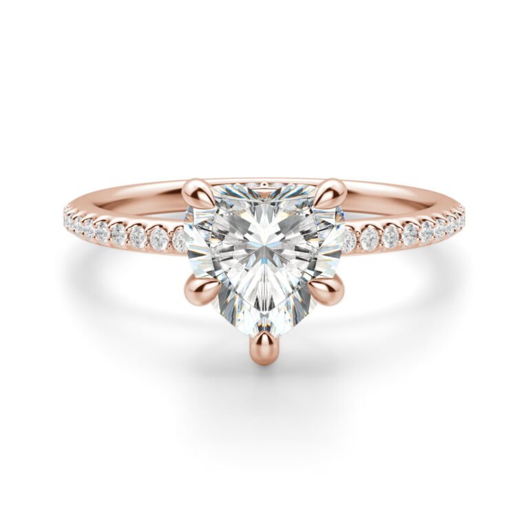Hidden Halo Accented Heart Cut Engagement Ring Moissanite 14K Rose Gold Size 6.5