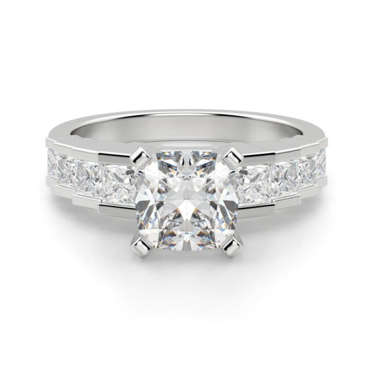 Cinderella Staircase Cushion Cut Engagement Ring Moissanite Platinum Size 6
